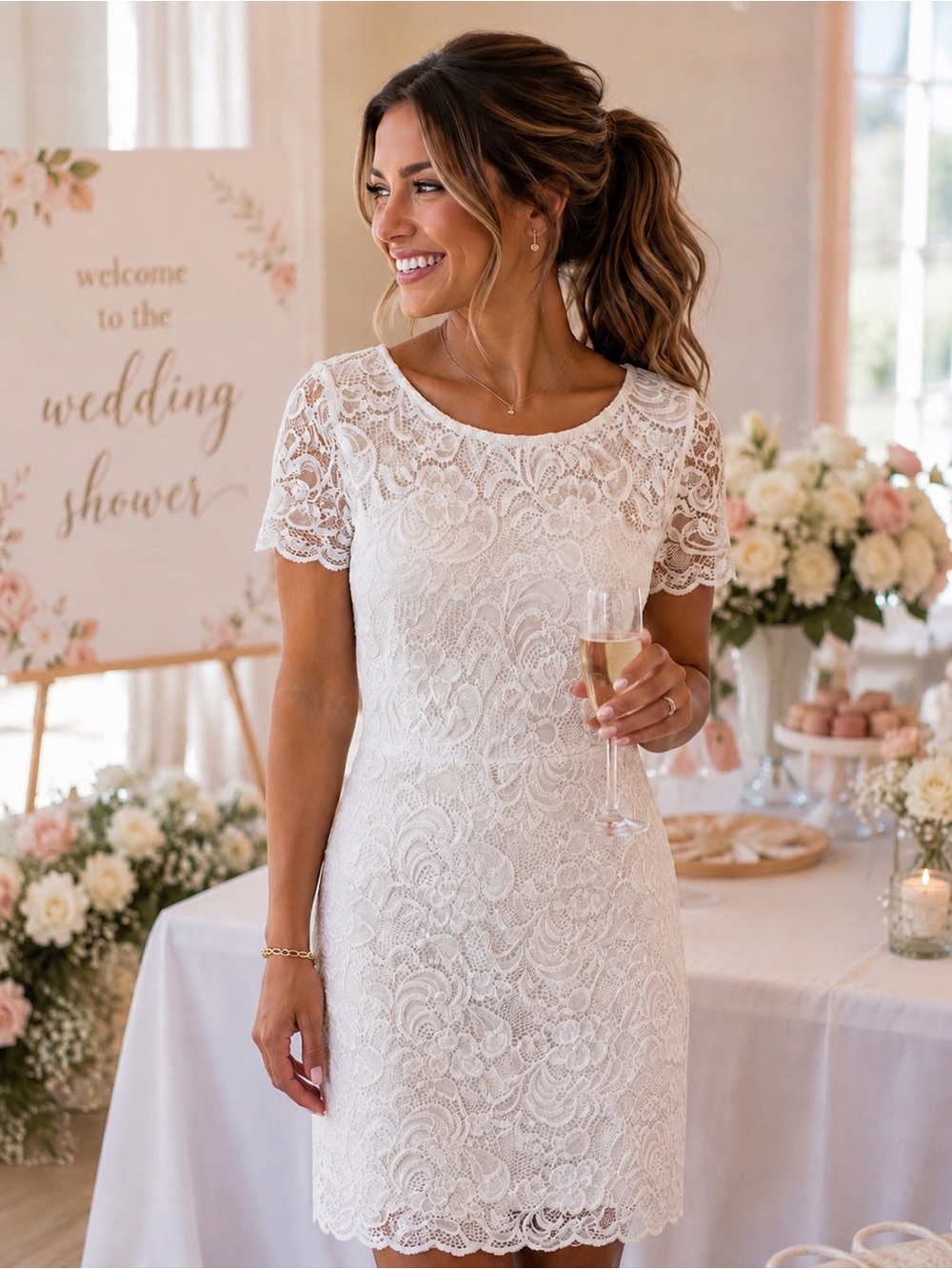 Ambiance White Lace Short Sleeve Mini Dress